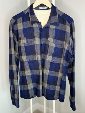 J. Lindeberg Blue and Gray Plaid Button-Down Shirt